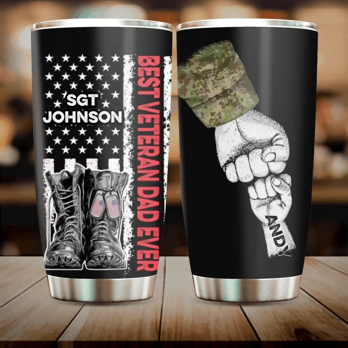 Personalized Veteran Dad Tumbler - Up to 6 Kids - Gift Idea For Father's Day/Veterans Day - Best Veteran Dad Ever