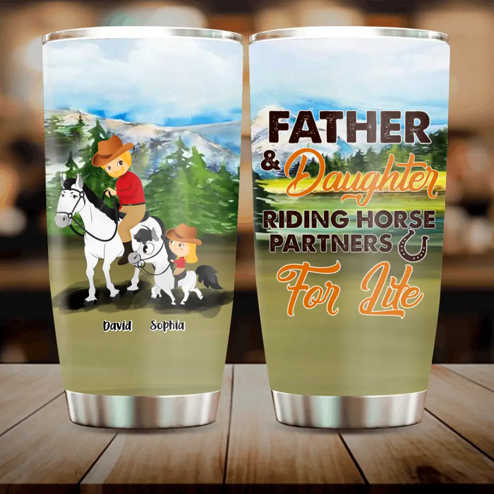 Personalized Dad Horse Riding Tumbler - Gift Idea For Father's Day/Horse Lovers - Father & Daughter Riding Horse Partners For Life