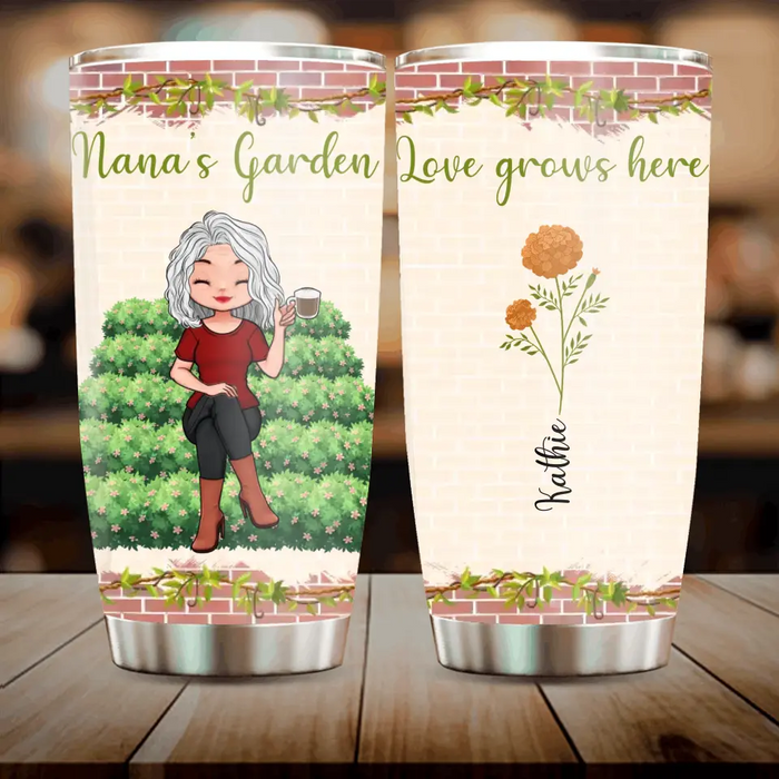 Personalized Nana's Garden Tumbler - Gift Idea For Grandma/Mother's Day - Up to 6 Kids/Flowers - Love Grows Here