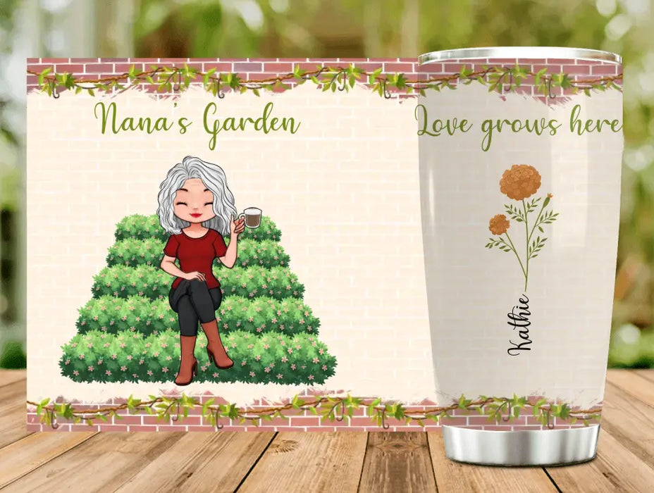 Personalized Nana's Garden Tumbler - Gift Idea For Grandma/Mother's Day - Up to 6 Kids/Flowers - Love Grows Here