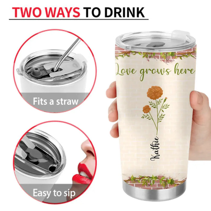 Personalized Nana's Garden Tumbler - Gift Idea For Grandma/Mother's Day - Up to 6 Kids/Flowers - Love Grows Here