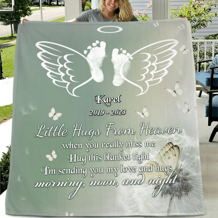 Personalized Baby In Heaven Fleece Throw Blanket/Quilt - Memorial Gift Idea for Mother's Day/Father's Day - Little Hugs From Heaven