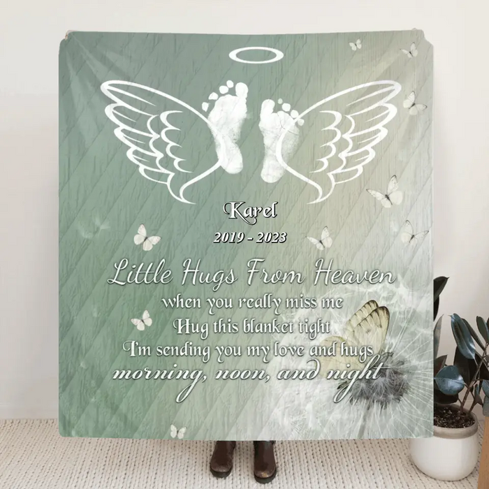 Personalized Baby In Heaven Fleece Throw Blanket/Quilt - Memorial Gift Idea for Mother's Day/Father's Day - Little Hugs From Heaven