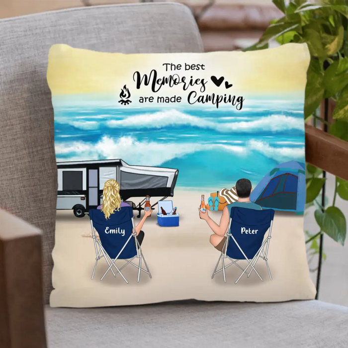 Personalized Beach Camping Family Pillow Cover - Gift For The Whole Family, Gift For Father's Day From Wife To Husband (Up to 4 Kids and 2 Pets) - The Best Memories Are Made Camping - 1CTOH9