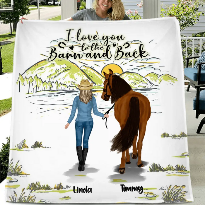 Personalized Horse Girl Fleece Throw Blanket/Quilt - Gift Idea For Horse Lovers - Up To 6 Horses - I Love You To The Barn And Back
