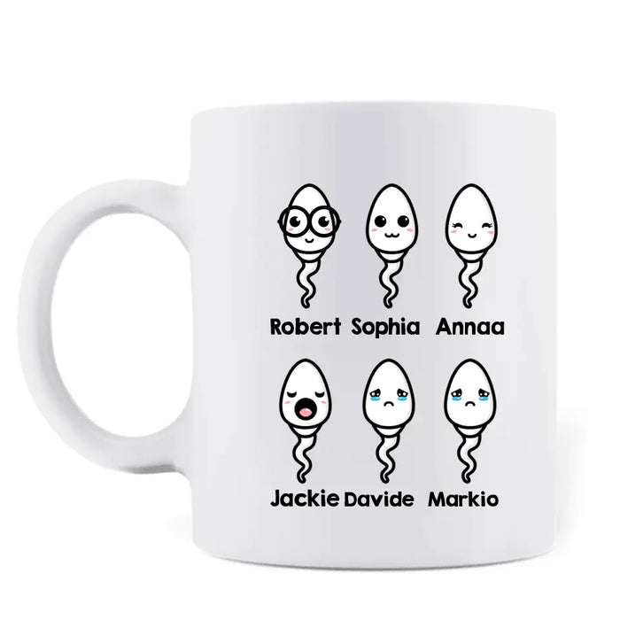Personalized Sperms Coffee Mug - Gift Idea From Kids to Father/For Father's Day - Up to 6 Sperms - We Are Still Glad We Shot Out Of Yours
