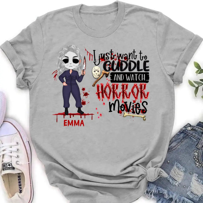 Personalized Cuddle And Watch Horror Movies Shirt/Hoodie - Halloween Gift For Girls