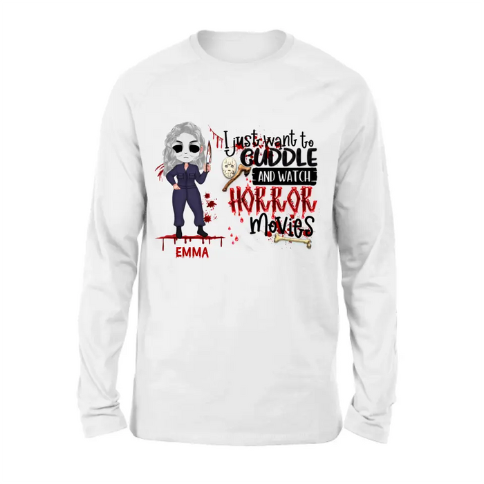 Personalized Cuddle And Watch Horror Movies Shirt/Hoodie - Halloween Gift For Girls