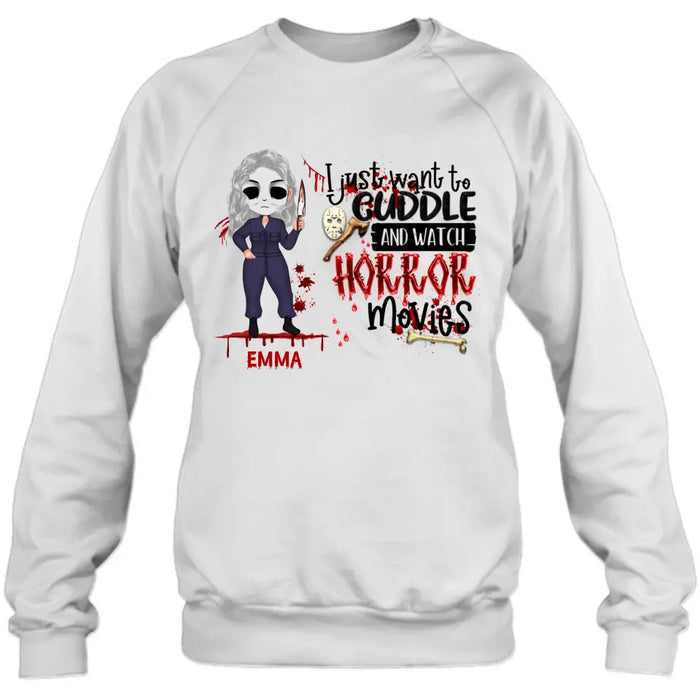 Personalized Cuddle And Watch Horror Movies Shirt/Hoodie - Halloween Gift For Girls