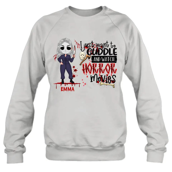 Personalized Cuddle And Watch Horror Movies Shirt/Hoodie - Halloween Gift For Girls