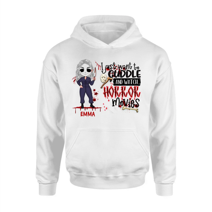 Personalized Cuddle And Watch Horror Movies Shirt/Hoodie - Halloween Gift For Girls