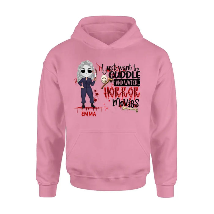 Personalized Cuddle And Watch Horror Movies Shirt/Hoodie - Halloween Gift For Girls