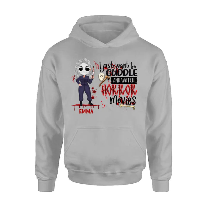 Personalized Cuddle And Watch Horror Movies Shirt/Hoodie - Halloween Gift For Girls