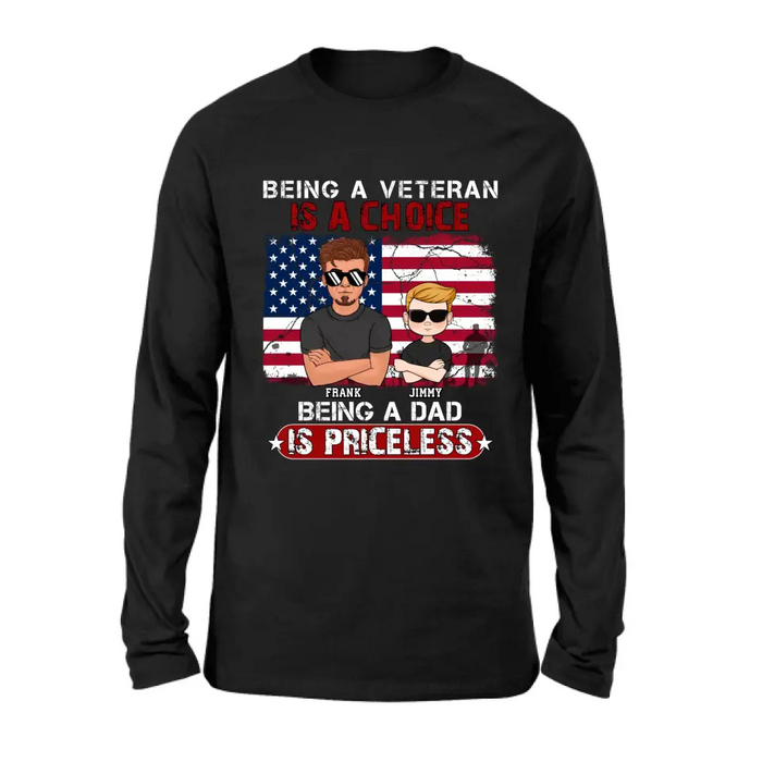 Personalized Dad/Grandpa Veteran Shirt/Hoodie - Up to 4 Kids - Gift Idea For Veteran/Father/Grandfather - Being A Veteran Is A Choice Being A Grandpa Is Priceless
