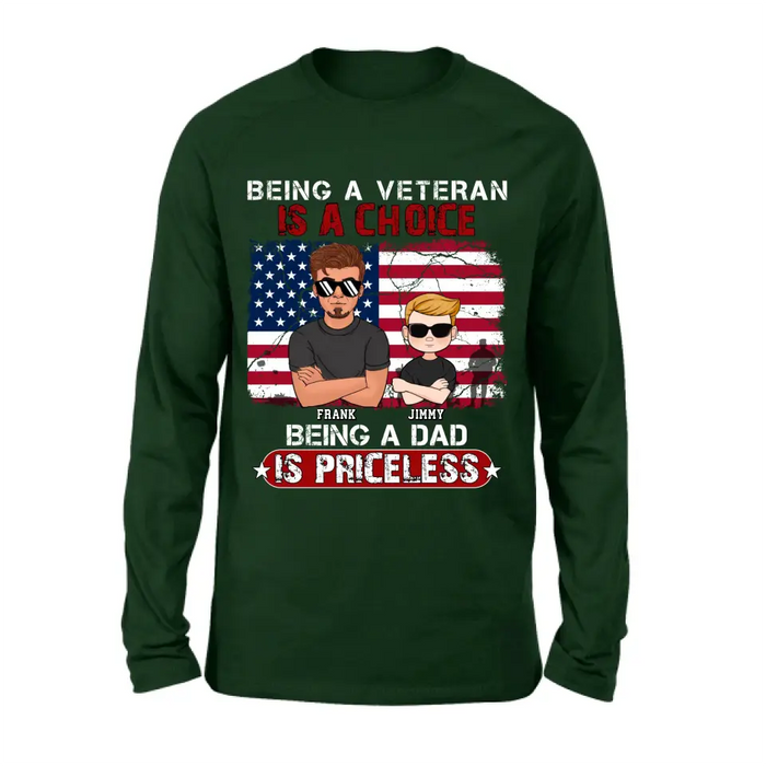 Personalized Dad/Grandpa Veteran Shirt/Hoodie - Up to 4 Kids - Gift Idea For Veteran/Father/Grandfather - Being A Veteran Is A Choice Being A Grandpa Is Priceless