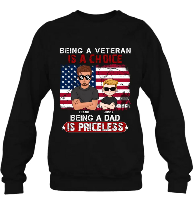 Personalized Dad/Grandpa Veteran Shirt/Hoodie - Up to 4 Kids - Gift Idea For Veteran/Father/Grandfather - Being A Veteran Is A Choice Being A Grandpa Is Priceless