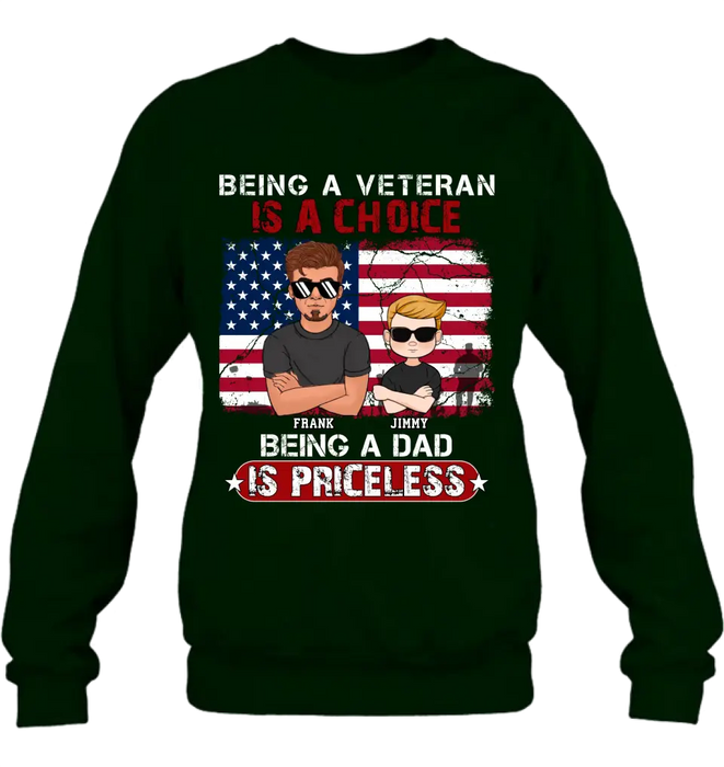 Personalized Dad/Grandpa Veteran Shirt/Hoodie - Up to 4 Kids - Gift Idea For Veteran/Father/Grandfather - Being A Veteran Is A Choice Being A Grandpa Is Priceless