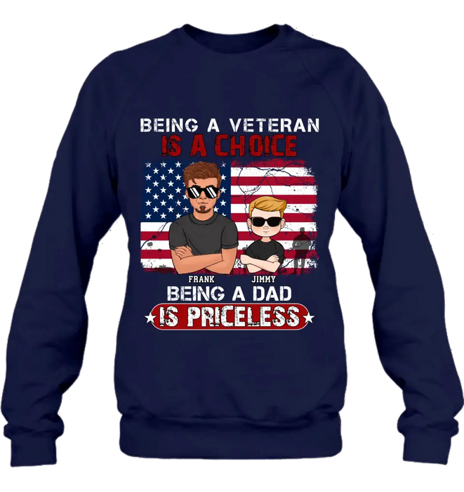 Personalized Dad/Grandpa Veteran Shirt/Hoodie - Up to 4 Kids - Gift Idea For Veteran/Father/Grandfather - Being A Veteran Is A Choice Being A Grandpa Is Priceless