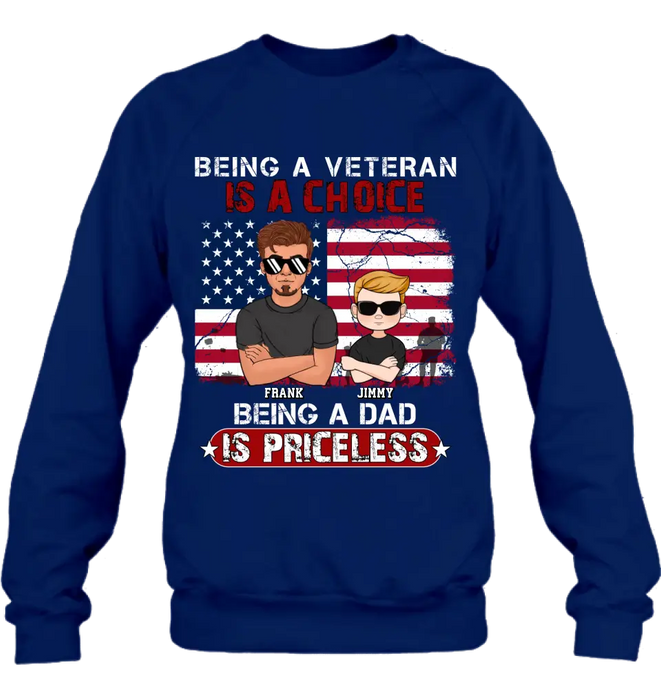 Personalized Dad/Grandpa Veteran Shirt/Hoodie - Up to 4 Kids - Gift Idea For Veteran/Father/Grandfather - Being A Veteran Is A Choice Being A Grandpa Is Priceless