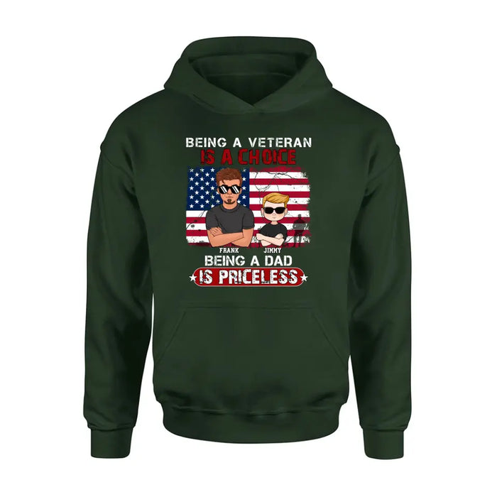 Personalized Dad/Grandpa Veteran Shirt/Hoodie - Up to 4 Kids - Gift Idea For Veteran/Father/Grandfather - Being A Veteran Is A Choice Being A Grandpa Is Priceless