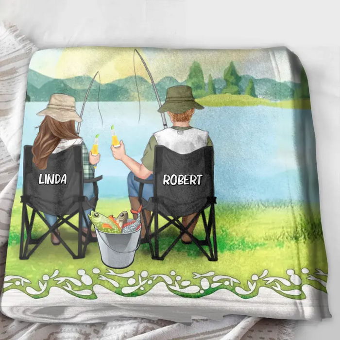 Personalized Fishing Couple Fleece Blanket/Quilt - Gift for Fishing Lovers/Couple/Husband and Wife - You Are The Rod To My Reel, Line To My Sinker