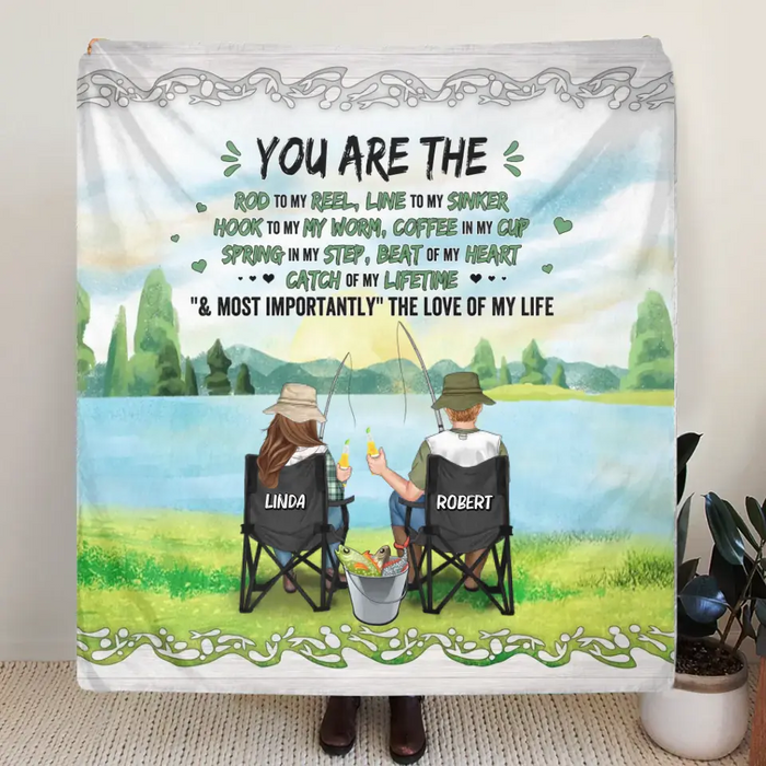 Personalized Fishing Couple Fleece Blanket/Quilt - Gift for Fishing Lovers/Couple/Husband and Wife - You Are The Rod To My Reel, Line To My Sinker