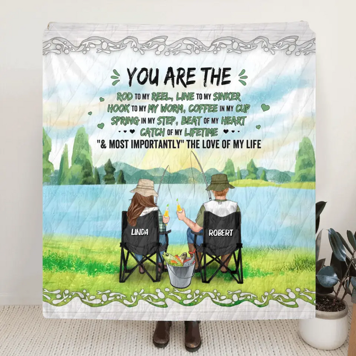 Personalized Fishing Couple Fleece Blanket/Quilt - Gift for Fishing Lovers/Couple/Husband and Wife - You Are The Rod To My Reel, Line To My Sinker