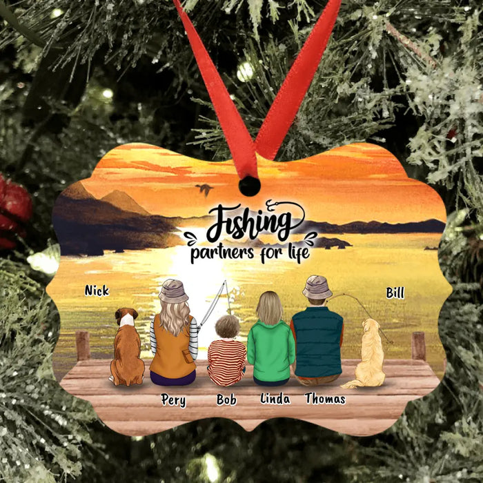 Personalized Fishing Ornaments - Parents with 2 Kids/Single Parent/Couple/Solo Man/Woman with Up to 4 Dogs - Best Gift For Fishing Lovers