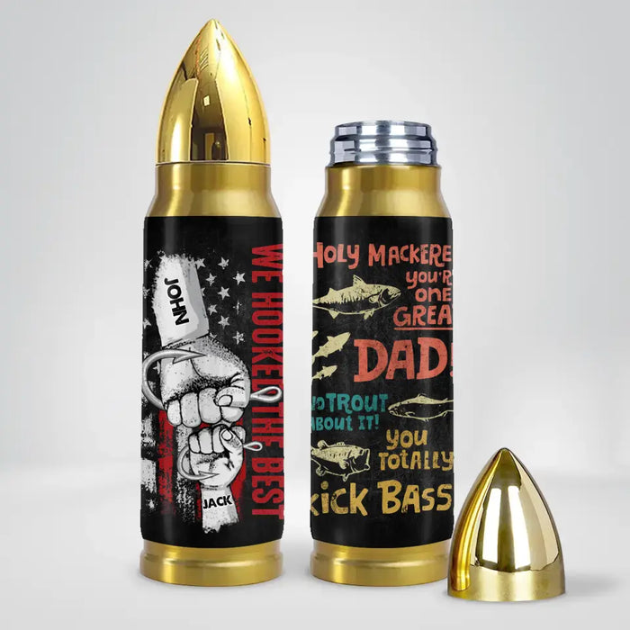 Personalized Fishing Dad Bullet Tumbler - Up to 4 Children - Gift Idea For Father's Day - Holy Mackerel, You're One Great Dad
