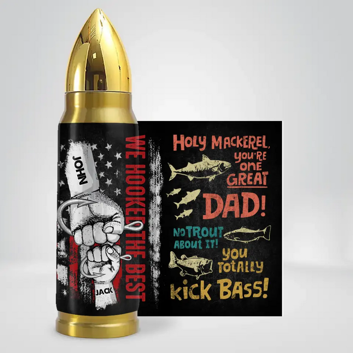 Personalized Fishing Dad Bullet Tumbler - Up to 4 Children - Gift Idea For Father's Day - Holy Mackerel, You're One Great Dad