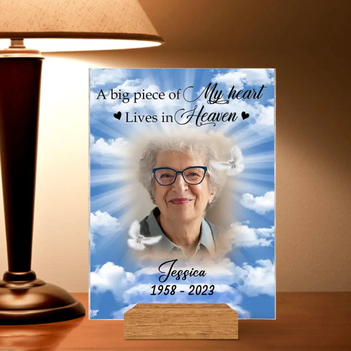 Personalized Memorial Photo Acrylic Plaque - Memorial Gift Idea For Mother's Day/Father's Day - A Big Piece Of My Heart Lives In Heaven