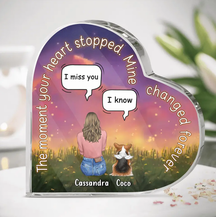 Personalized Memorial Pet Crystal Heart - Memorial Gift Idea For Pet Lover - Up to 4 Pets - Gift Idea For Couple/Dog/Cat Lover - The Moment Your Heart Stopped Mine Changed Forever