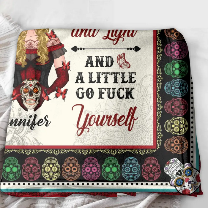 Personalized Sugar Skull Fleece Throw Blanket/Quilt - Skull Gift For Girl - I'm Mostly Peace, Love And Light