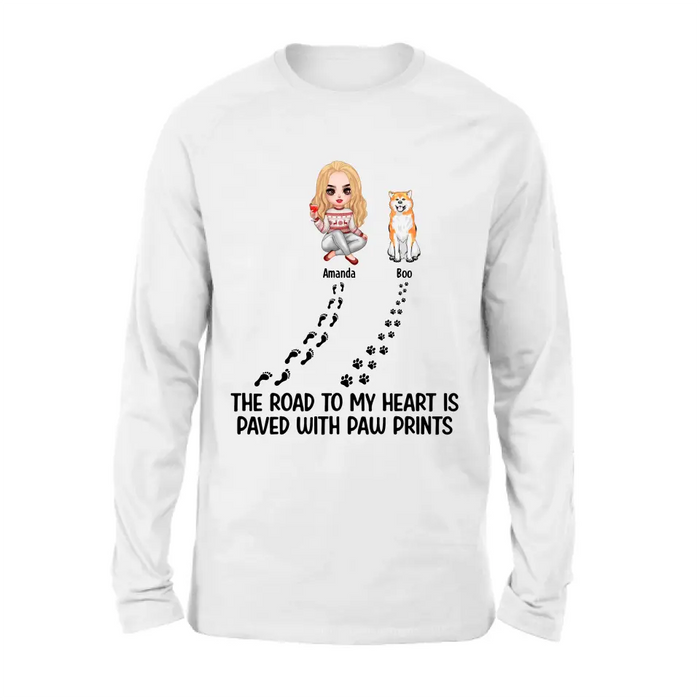 Personalized Dog Shirt/Hoodie - Up to 4 Dogs - Father's Day/Mother's Day Gift Idea for Dog Lovers - The Road To My Heart Is Paved With Paw Prints