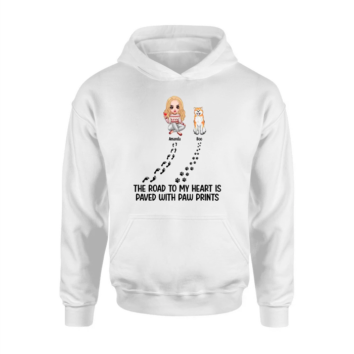 Personalized Dog Shirt/Hoodie - Up to 4 Dogs - Father's Day/Mother's Day Gift Idea for Dog Lovers - The Road To My Heart Is Paved With Paw Prints