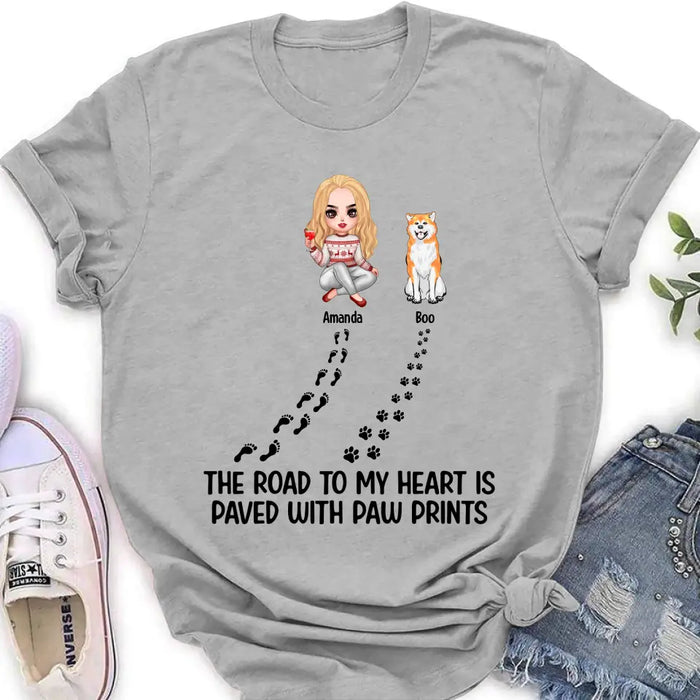 Personalized Dog Shirt/Hoodie - Up to 4 Dogs - Father's Day/Mother's Day Gift Idea for Dog Lovers - The Road To My Heart Is Paved With Paw Prints