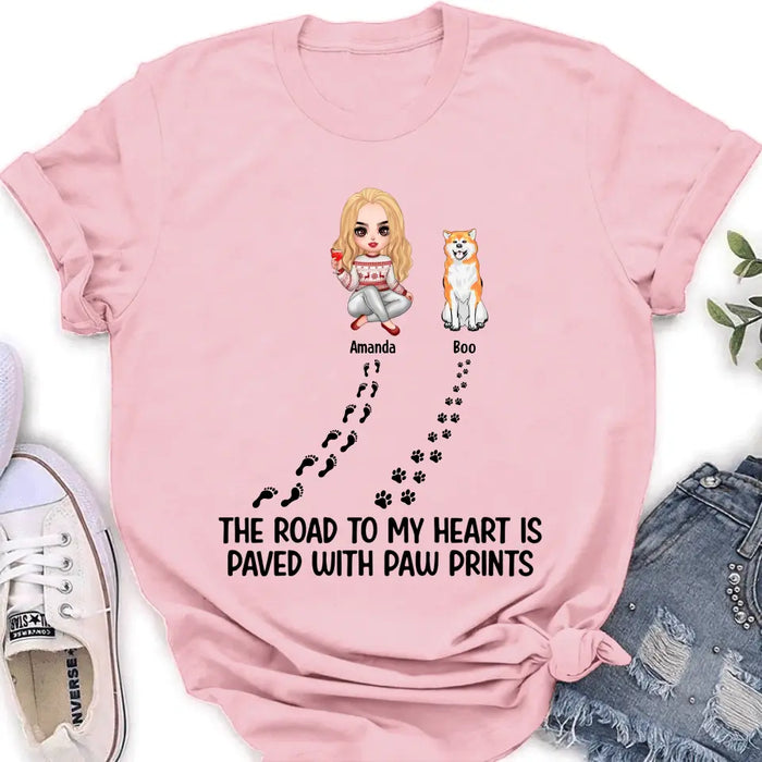 Personalized Dog Shirt/Hoodie - Up to 4 Dogs - Father's Day/Mother's Day Gift Idea for Dog Lovers - The Road To My Heart Is Paved With Paw Prints