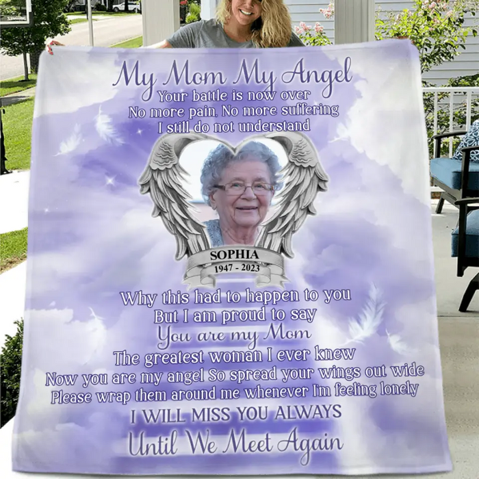 Personalized Memorial Photo Fleece Throw Blanket/Quilt - Memorial Gift Idea for Father's Day/Mother's Day - My Angel Your Battle Is Now Over