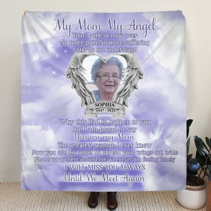 Personalized Memorial Photo Fleece Throw Blanket/Quilt - Memorial Gift Idea for Father's Day/Mother's Day - My Angel Your Battle Is Now Over