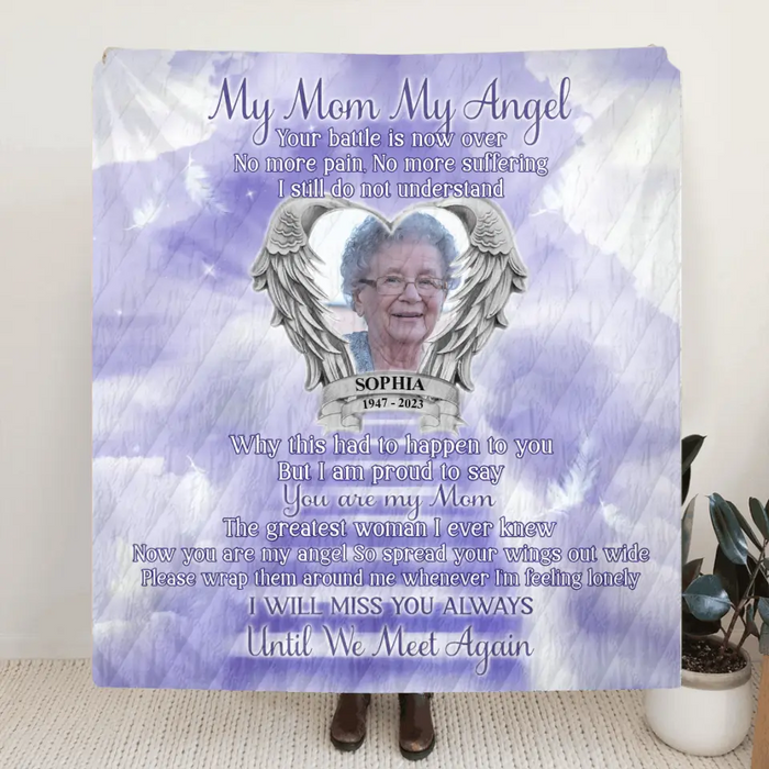 Personalized Memorial Photo Fleece Throw Blanket/Quilt - Memorial Gift Idea for Father's Day/Mother's Day - My Angel Your Battle Is Now Over