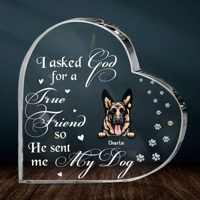 Personalized Pet Acrylic Plaque - Father's Day/Mother's Day Gift Idea for Dog/Cat Lovers - I Asked God For A True Friend So He Sent Me My Dog