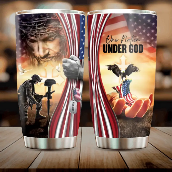 Personalized Veteran Tumbler - Father's Day Gift Idea For Veteran - One Nation Under God