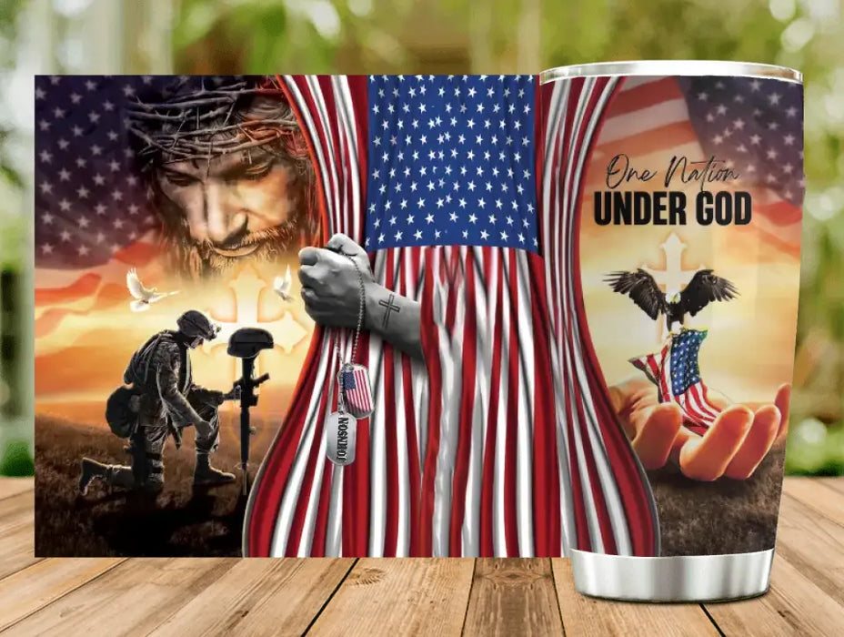 Personalized Veteran Tumbler - Father's Day Gift Idea For Veteran - One Nation Under God