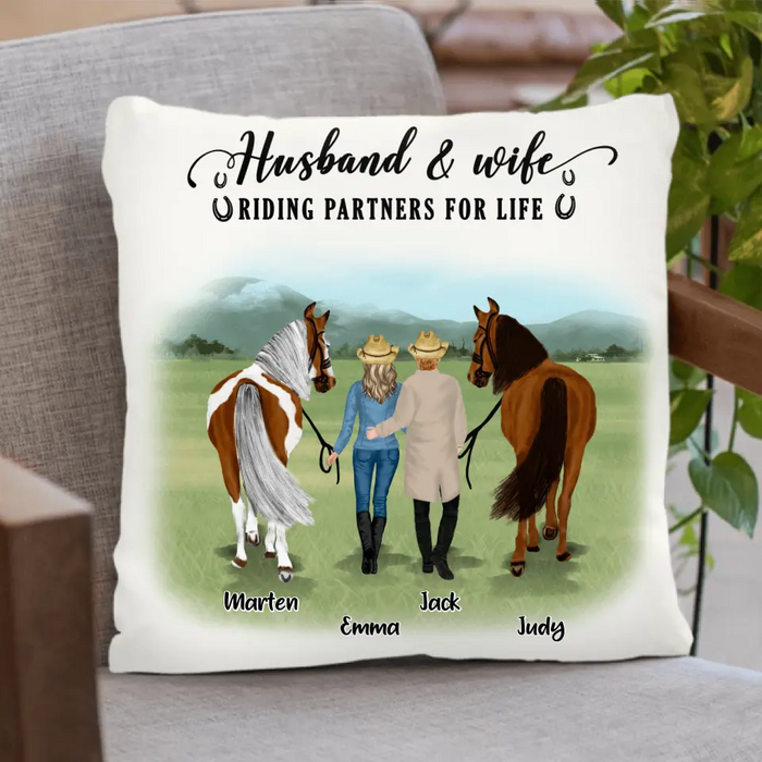Personalized Horse Couple Quilt/Fleece Blanket & Pillow Cover - Best Gift For Couple, Lover - Husband And Wife Riding Partners For Life