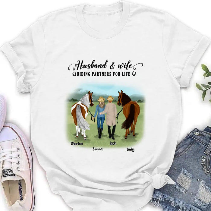 Personalized Horse Couple T-shirt/Hoodie/Sweatshirt/Sleeve - Best Gift For Couple, Lover - Husband And Wife Riding Partners For Life