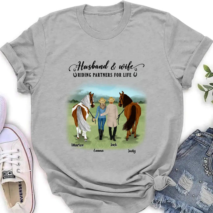 Personalized Horse Couple T-shirt/Hoodie/Sweatshirt/Sleeve - Best Gift For Couple, Lover - Husband And Wife Riding Partners For Life