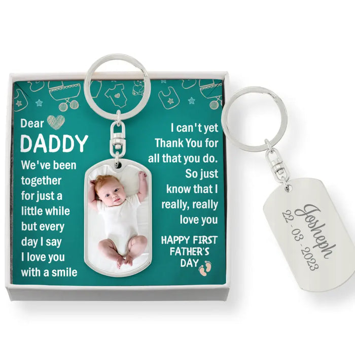 Personalized Dear Daddy Tag Keychain With Message Card - Gift Idea For Dad/Father's Day - Happy First Father's Day