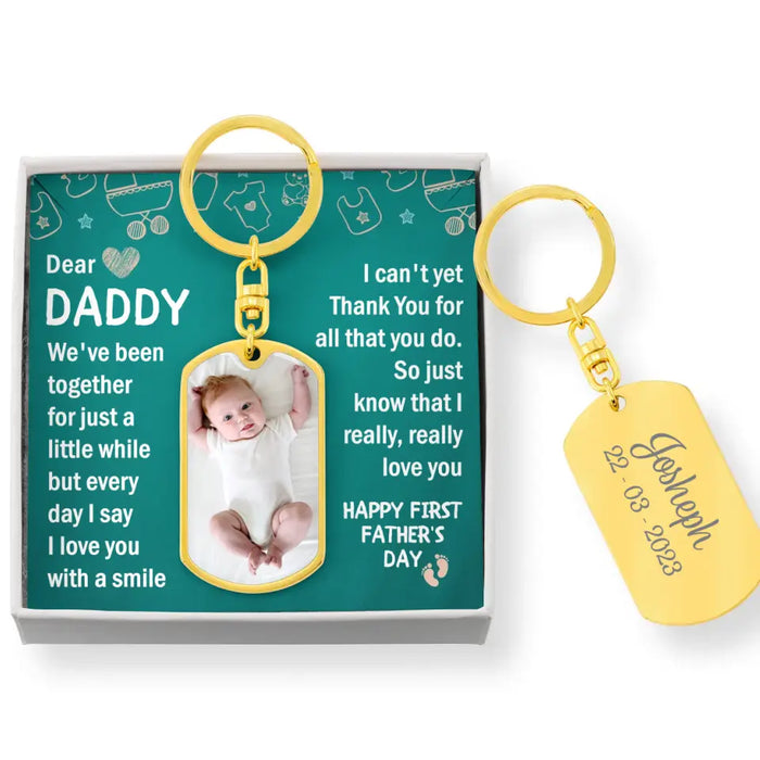 Personalized Dear Daddy Tag Keychain With Message Card - Gift Idea For Dad/Father's Day - Happy First Father's Day