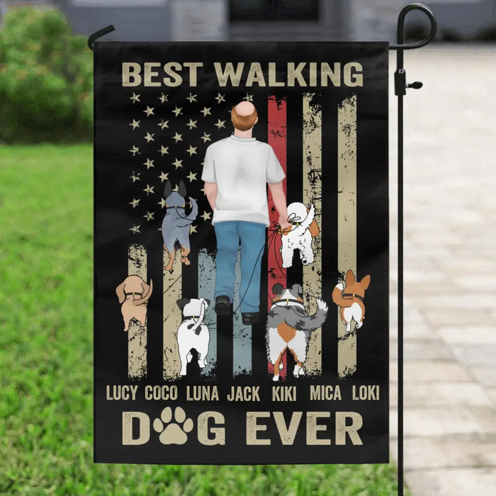 Personalized Dad Dog Flag Sign - Gift Idea For Dog Lovers/Father's Day - Up to 6 Dogs - Best Walking Dog Ever