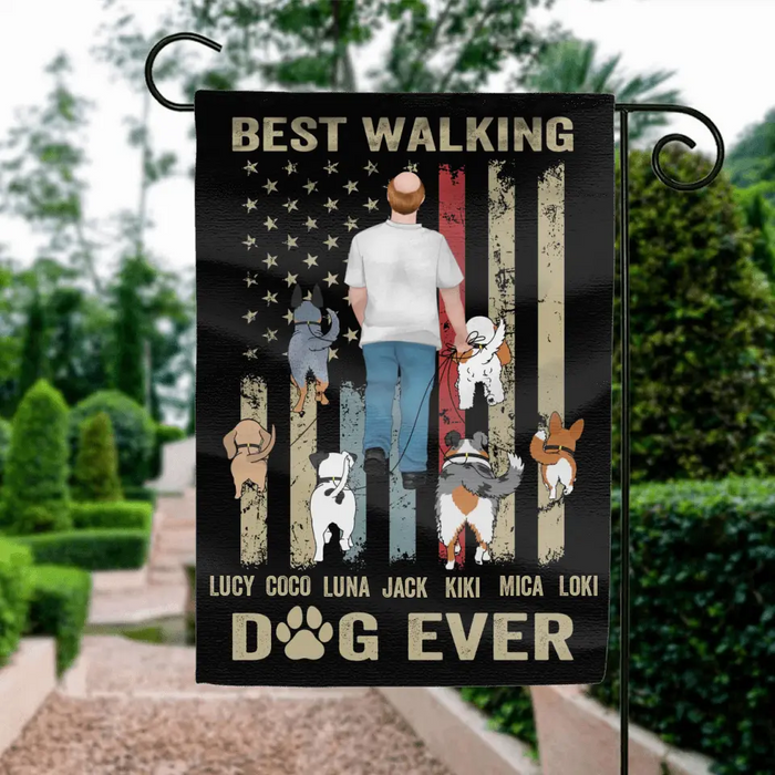 Personalized Dad Dog Flag Sign - Gift Idea For Dog Lovers/Father's Day - Up to 6 Dogs - Best Walking Dog Ever